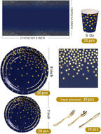 141 Pieces Navy Blue Gold Party Supplies, Party Dinnerware Sets Include Paper Plates Napkins Cups Silverware, for Wedding Bridal Shower Engagement Birthday Parties Decoration -20 Serves