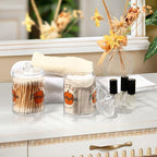 Gredecor 2 Pack Apothecary Jars with Lid Cutest Pumpkin Qtip Holder Dispenser Storage Containers Clear Plastic Cute Rustic Fall Autumn Thanksgiving Theme Canisters for Bathroom Vanity Organization