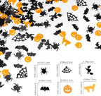 Orange and Black Halloween Party Table Scatter Confetti, 3000 Pcs Pumpkin Spider Webs Bat Foil Metallic Confetti for Halloween Party Table Decorations
