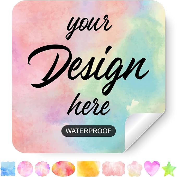 Custom Stickers - Personalized Labels with Watercolor Heart Design, 100 Square Vinyl Stickers for Business, Thank You, Address, Bottle Labels, Outdoor Use
