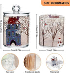 Gredecor Christmas Winter Qtip Holder Dispenser 2 Pack Snowmen Snow Courtyard with Trees Bathroom Decorative Storage Canister Holder Counter Vanity Organizer for Cotton Ball Swabs Pads Floss