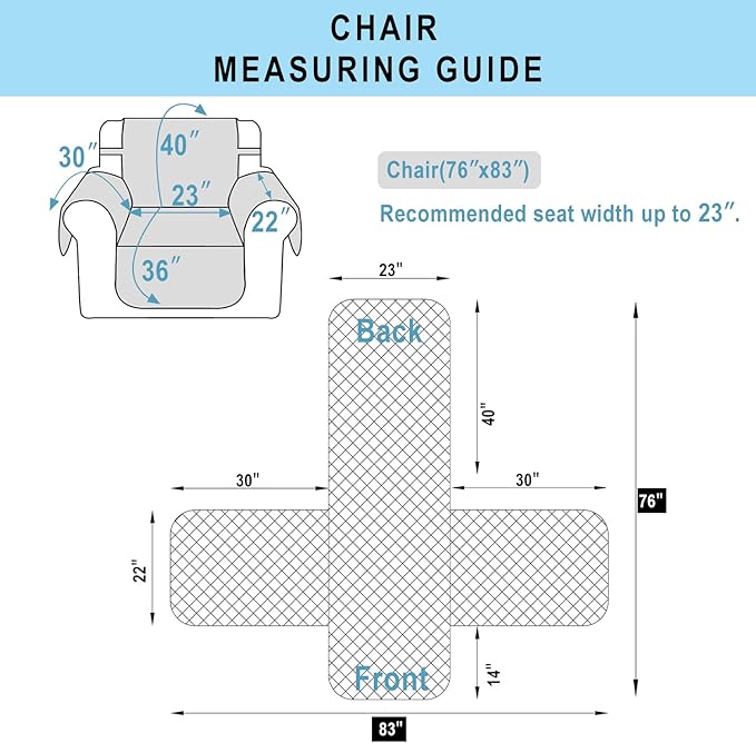 Recliner Chair Covers Reversible Sofa Couch Cover for Pets Lazy Boy Furniture Protector(23''Chair,Dark Grey/Light Grey)