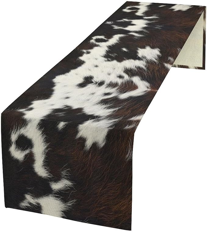 Cow Print Table Runner, Brown Cowhide Print Western Style Table Runner Country Farmhouse Cottage Cow Patten Table Decoration for Home Kitchen Dining, 13x60 Inch