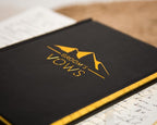 Groom's and Bride's Vows Wedding Vow Books (Set of 2) - Black & White Pocket Sized Gold Foil Embossed Mountain Design Wedding Ceremony Vow Renewal Speech Notebook Planner Gift for Newly Engaged Couple