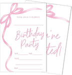 SIXEIGHT Pink Bow Birthday Invitations, Pink Ribbon Bow Birthday Party Invitations, 20 Party Invitations with Envelopes for Girls Boys, Birthday Party Favor & Decoration (4"x6")-A04