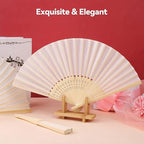 Aneco 18 Pieces Handheld Fans Cloth Hand Fans Bamboo Folding Fans for Wedding Decoration, Church Wedding Gifts, Party Favors, DIY Decoration (Cream)