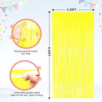 GCB 2Pack Macaron Yellow Metallic Tinsel Foil Fringe Curtains, Door Streamers Photo Booth Backdrop for Birthday Party, Tinsel Curtain Backdrop for Baby Shower Bachelorette Christmas Party Decorations