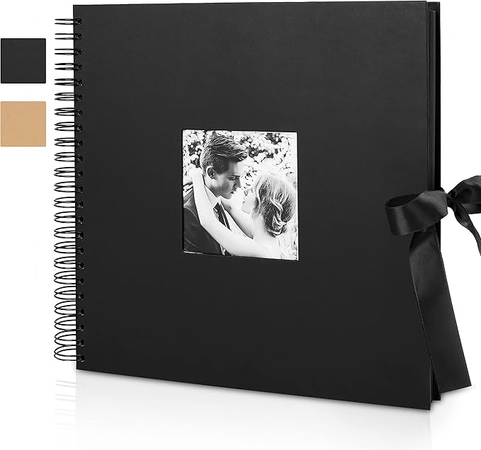INNOCHEER Photo Album - Self Adhesive 80 Black Pages, Large Scrapbook Wedding Guest Book for DIY Anniversary Travel Memory Scrapbooking (Black 12 x 12)