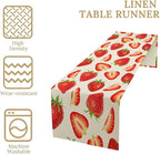 Strawberry Table Runner Spring Summer Wild Berry Fruit Theme Dinner Runner for Girl Baby Shower Party Holiday Home Kitchen Dining Table Decor 13x60