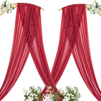 MLMC Red Wedding Arch Draping Fabric 2 Panels 29" x 20 FT Extra Long Gauze Drapes Sheer Backdrop Curtains 6.6 Yards Outdoor Drapery Panels for Wedding Baby Shower Party Ceiling Decoration
