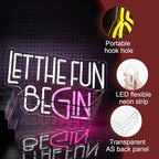 Let The Fun Begin Neon Sign USB Powered White Pink Fun Light Up Sign for Wall Decor Dimmable Led Letters Neon Light for Birthday Wedding Halloween Christmas Party Home Decor (15.8 * 11.8In)