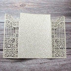 MillaSaw Glittery Gold Gate Laser Cut Invitation Card For Wedding Engagement Bridal Shower Quinceanera 25Pcs (4.9"x7.1", Gold)