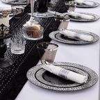 NOCCUR 210PCS Black and Silver Dinnerware Set for 30 Guests - Black Plastic Plates with Silver Rim Include 30 Dinner / 30 Dessert Plates, 30 Prewrapped Silverware, 30 Cups Ideal for Party, Halloween