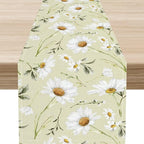 Daisy Floral Table Runner, Farmhouse Abstract Spring Seasonal Summer Blue White Flower Rustic Table Center Decor for Home Kitchen Dining Patio Holiday Party Indoor Table Decorations, 13"x36" Inch