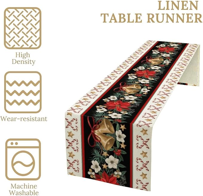 Christmas Table Runner, Xmas Holiday Seasonal Winter Table Cloth Kitchen Dining Table Decoration for Home Party Decor 13x108 Inch