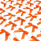 Bright Creations 100 Pack Orange Twist Tie Bows for Treat Bags - 3" Small Satin Ribbons Orange Twist Ties for Craft Decoration, Gift Wrap, Themed Party Favors, Baked Goods
