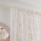 White Sheer Curtains 84 Inches Long, Rod Pocket Sheer Drapes for Living room, Bedroom, 2 Panels, 52"x84", Vintage Beige Floral Patterned Boho Window Curtains for Yard, Patio, Villa, Parlor.
