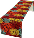 Red Yellow Dahlia Table Runner, Seasonal Autumn Thanksgiving Pattern Print for Home Kitchen Table Decor Dining Coffee Room Party Decor 13x60 Inch