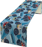 Monster Truck Table Runner,for Kids Boys Cool Colorful Cartoon Blue Cars Pattern Print Tablecloth Burlap for Hotel Indoors Outdoor Dining Room Kitchen Home Decor,W13X L80 in