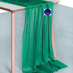 MDS 5 Pack 10ft Chiffon Table Runner 29 x 120 Inches Sheer Wedding Runner Romantic Rustic Table Runner for Wedding Decorations, Birthday Parties, Bridal Shower Party Arch Decor - Emerald Green