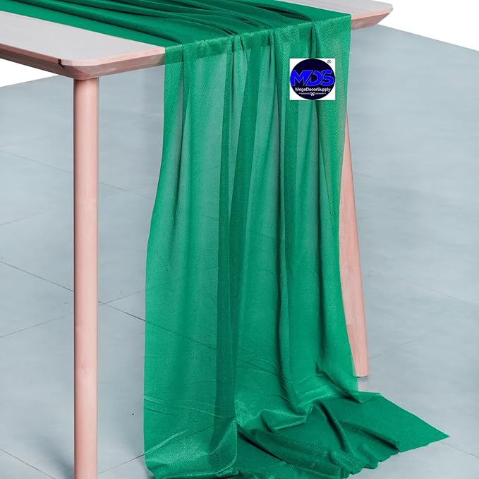 MDS Halloween Chiffon Table Runner - 1 Pack, 29 x 170 Inches, 14ft Each - Sheer Spooky Table Runners for Haunted House Parties, Trick-or-Treat Tables, Witchy Décor, Wedding & Events - Emerald Green