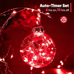 2 Pack 16.4 Ft. Battery Operated Outdoor String Lights with Remote & Timer, LED Red Fairy Lights, Waterproof Twinkle Lights for Bedroom, Dorm, Mason Jar, Wedding, Party, Christmas