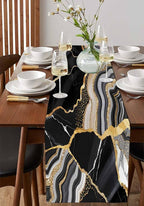 Geometric Black Marble Cotton Linen Table Runner for Dining Kitchen, Wedding Outdoor Party Tablerunners Decoration,Farm Marble Liquid Ripple Abstract Dresser Scarf Coffee Tablecloth Runners 13''x108''