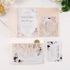 50pcs Tri-Fold Laser Cut Invitation with Envelope Blank Inner Sheets RSVP Cards Personalized Wedding Invitations for Bridal Shower QuinceañEra Engagement Birthday Invites 5X7 Inch Blush Pink