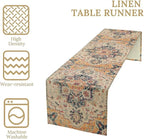 Bohemia Orange Table Runner, Rustic Farmhouse Vintage Geometric Floral Print Table Cover for Home Kitchen Dining Table Party Decor, 13x60inch