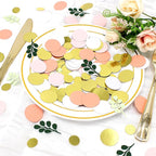 300PC Sage Green Gold Pink Round Dots Confetti for Girl Baby Shower Decorations Greenery Eucalyptus Scatter Birthday Decorations for Women Bridal Shower Wedding Confetti Party Decor Supplies