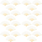 URATOT 24 Pieces White Folding Fans Silk Bamboo Folding Fans Handheld Fan for Wedding, Party Decoration