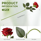 Tifuly 12pcs Red Roses Artificial Flowers,Realistic Long Stem Fake Silk Roses Bouquet for Party Home Wedding Centerpiece Office DIY Decor（Burgundy）