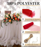 Red Tulle Fabric Roll, 54" x 40 Yards (120FT) Tulle for Christmas Decorations Gift Wrapping Wedding DIY Tutu Party Backdrop Baby Shower Table Skirts