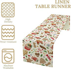 Christmas Table Runner, Christmas Gingerbread New Year Xmas Table Cloth Kitchen Dining Table Decoration for Home Party Decor 13x36 Inch