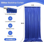 gogoparti 20x10FT Sapphire Blue Sequin Backdrop Curtain - 4 Panels of 5x10FT Wrinkle-Free Glitter Drapes for Photography, Birthdays, Weddings & Graduations