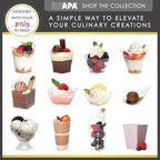 Ilyapa 3oz Plastic Dessert Cups - 100 Pack Mini Dessert Cups with Spoons - Clear Reusable Small Appetizer Cup for Cheesecake Shooters, Chocolate Mousse - Party and Catering Supplies - Square Gold