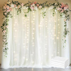 Fomcet Tulle Curtains with Lights String Ivory 20FT X 8FT Sheer Backdrop Curtains for Parties Wedding Baby Shower Photo Shoot Decorations (4 Panels 5 x 8FT)