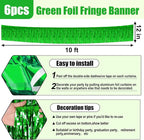 6 Pack 10 Feet Green Foil Fringe Garland Metallic Tinsel Streamers Banner Wall Hanging Curtain Backdrop for Parade Floats, Birthday, Graduate, Mother's Day, Wedding Party Decoration