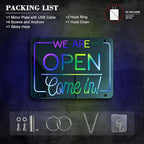 Ineonlife Open Neon Sign Come In We Are Open Mirrored Colorful LED lights for Business Decor Bright Led Light Signs Window Door Decoration Bar Shop Coffee Salon Store 14.57 x 11.02 inches USB Powerd