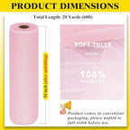 54" by 20 Yards Pink Tulle Fabric Rolls - Tutu Spool Bolt for DIY Wedding Decoration, Baby Shower Tutu Skirt, Gift Wrapping - Large Matte Tulle, Roll Packaging (Light Pink)