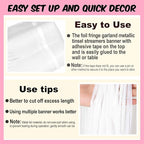 4 Pack 10 Ft Macaron White Foil Fringe Garland Metallic Streamers Tinsel Banner Wall Hanging Garland Backdrop for Parade Floats, Halloween, Christmas, Thanksgiving, New Year Party Decorations