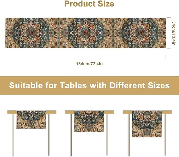Boho Bohemia Style Table Runner, Country Rustic Farmhouse Vintahe Colorful Geometry Print Table Runner for Home Kitchen Dinner Party Holiday Decor, 13x36inch