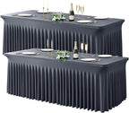 Wish Care 2 Pack Gray Spandex Table Clothes for 8 Foot Rectangle Tables, 8FT Wrinkle Free Fitted Tablecloths Ruffles Design Table Cover for Party, Banquet, Wedding and Events
