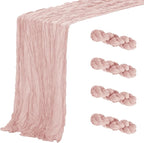 Aktor 4 Pack Dusty Pink Table Runner Boho Cheesecloth Table Runner Semi Sheer Gauze Fabric Runners for Wedding Birthday Baby Shower Party Boho Table Decoration（Dusty Pink）
