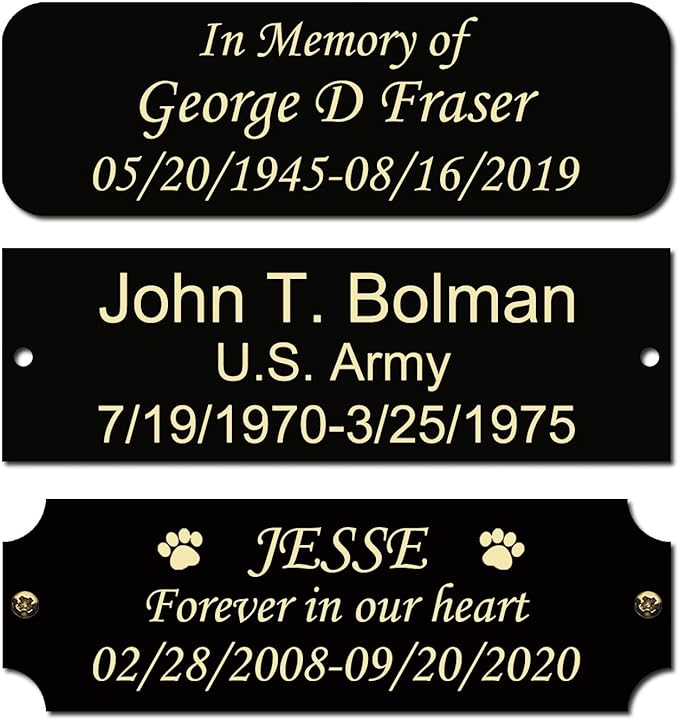 3" W x 1" H Personalized Custom Engraved Solid Brass Plate Frame Name Label Art Tag for Frames with Adhesive Backing or Screws Black