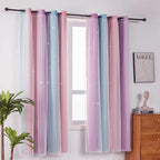 FANLI Ombre Rainbow Blackout Curtains for Kid Girls Bedroom Living Room Darking Stripe Double Layer Star Cut Out Wall Home Decor Gradient Grommet Window Curtains (Pink Purple, 52W x 84L)