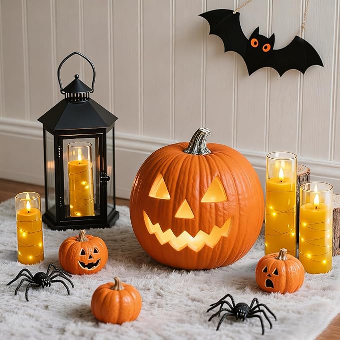 Raycare Flameless Candle with Remote Timer – 5 Flickering Acrylic Battery Operated LED Pillar Candles with Embedded Star String for Halloween, Home Decor, and as a Gift(Glod)