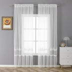 VISIONTEX White Sheer Voile Curtains, Decorative White Embossed European Rod Pocket Window Drapes for Home Kitchen, Living Room and Bedroom 54 x 95 Inch, Set of 2 Curtain Panels