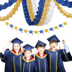 Navy-Blue White-Gold Party-Decorations Streamers Garland - 12pcs Royal Blue Graduation 2025 4-Leaf Paper Clover Streamer Men Boy Birthday Wedding Bridal Shower Flower Banners Fathers day Decor Ouruola