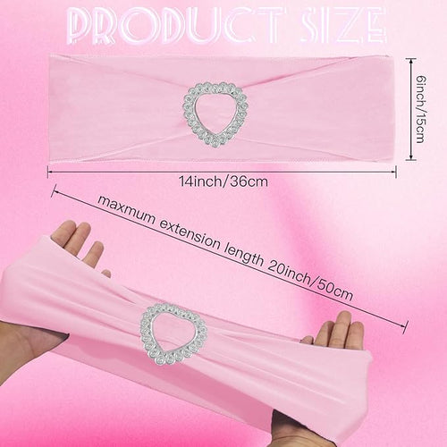 100PCS Spandex Stretch Chair Sashes Bows Universal Elastic Chair Cover Bands Ties with Buckle Slider for Wedding Party Birthday Reception Events Banquet Decoration(Pink)